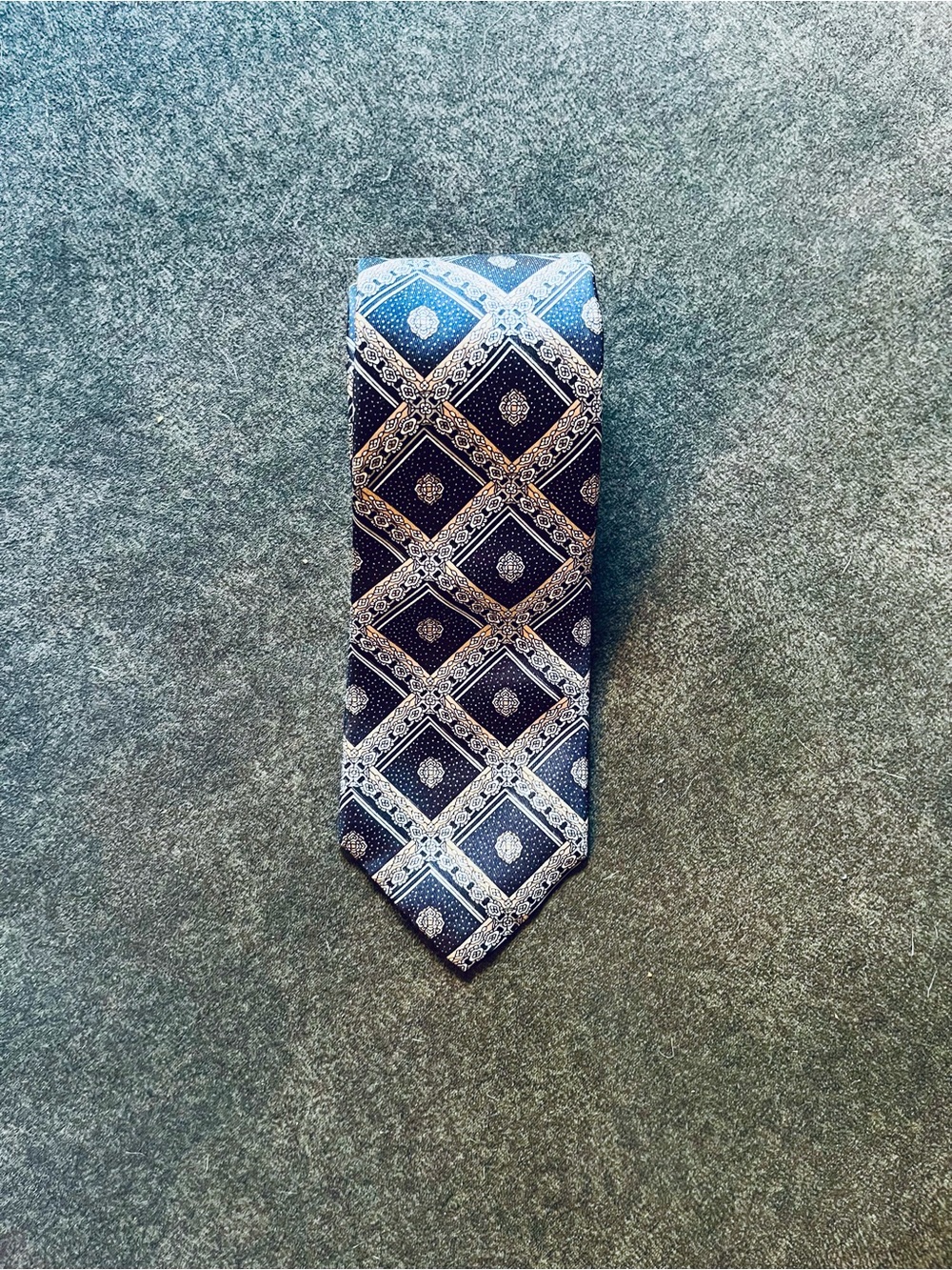 Christian Dior Navy & Gold Geometric Silk Tie